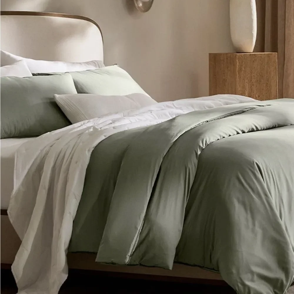 NWT Boll & Branch Signature Hemmed Duvet/Dust Bag sage leaf